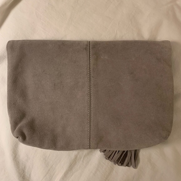 Leith gray 100% suede leather fold over clutch/bag - Picture 2 of 10